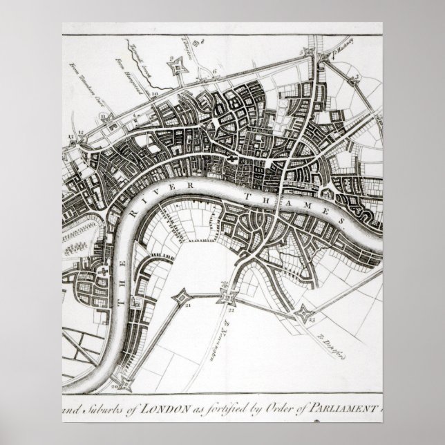 Affiche Fortifications de Londres en 1642 et 1643, 1738 (Devant)