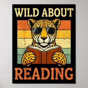 Affiche Fou de lecture Livre de léopard guépard drôle