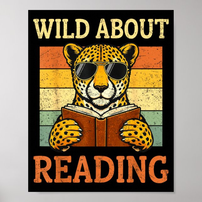 Affiche Fou de lecture Livre de léopard guépard drôle (Devant)