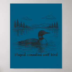 Affiche Fou oiseau loup canadien drôle animal plongeons
