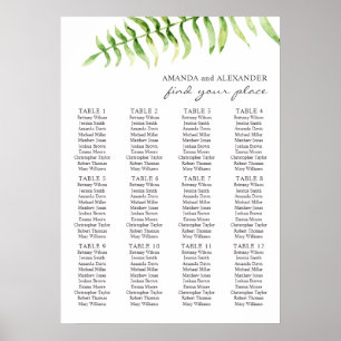 Affiche Fougère à l'aquarelle. Plan de table de mariage ve