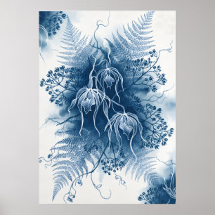 Affiche Fougère Orchidée Suspendue Bleue Cyanotype Art Bot