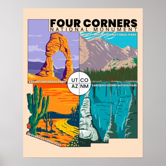Affiche Four Corners National Monument with National Parks (Devant)