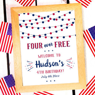 Affiche Four Ever Free ! Fête du 4 juillet Anniversaire de