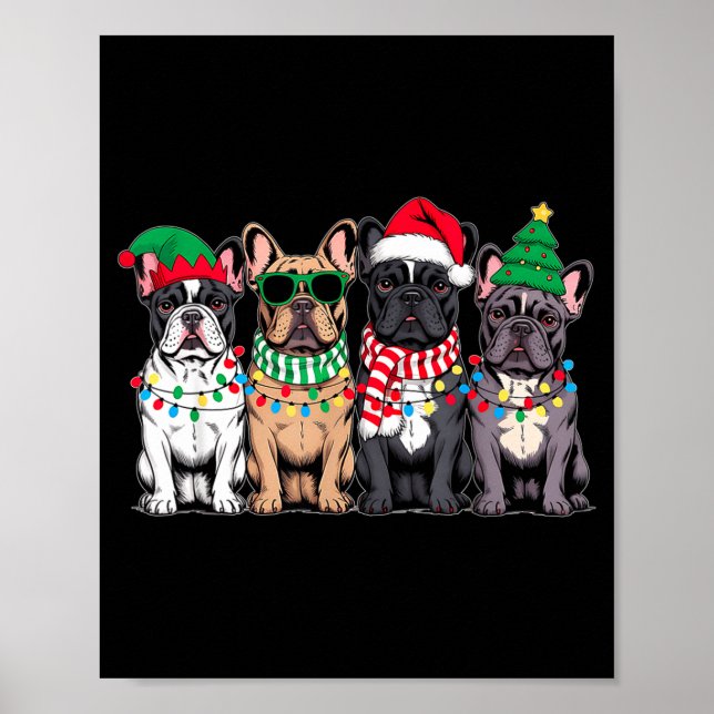 Affiche Four French Bulldog Dogs Christmas Funny Santa Rei (Devant)