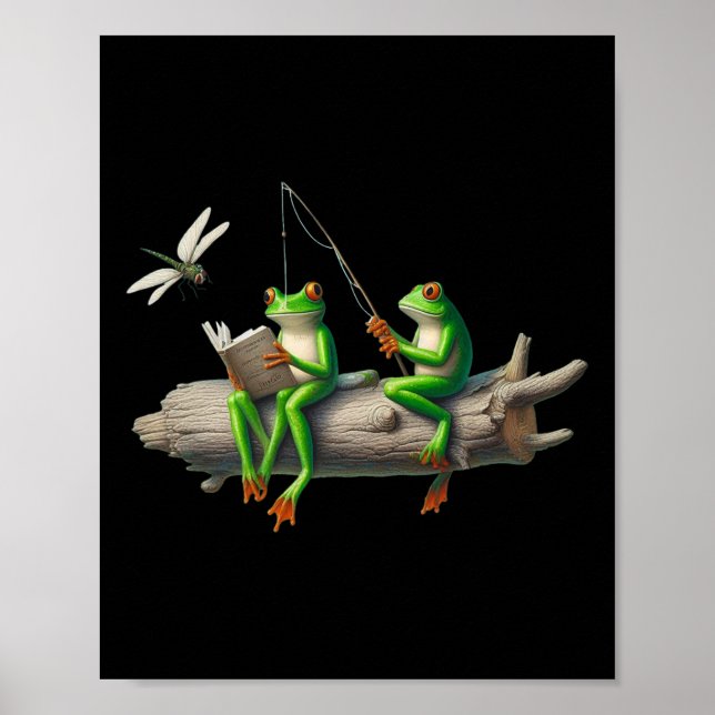 Affiche Four Legs Frog On A Log Frog Fishing Dragonfly Rea (Devant)