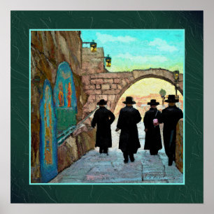 Affiche Four Rabbis Walking in Jerusalem Street Art Print