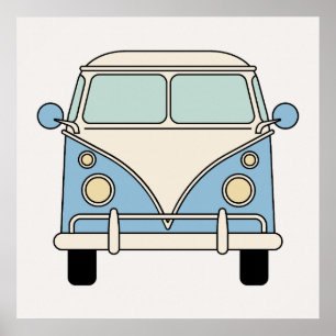 Affiche Fourgonnette Camionnette Rétro Vintage Bleue