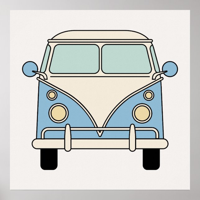 Affiche Fourgonnette Camionnette Rétro Vintage Bleue (Devant)