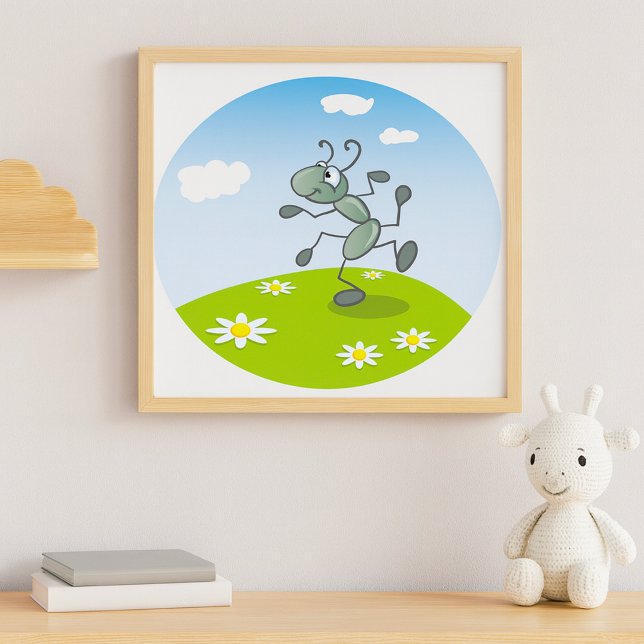 Affiche Fourmi dansante sur l'herbe avec des fleurs (Créateur téléchargé)