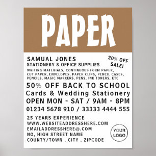 Affiche Fournitures modernes en gras, papeterie et bureau