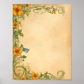 Affiche Fournitures pour scrapbooking de fleurs et journal