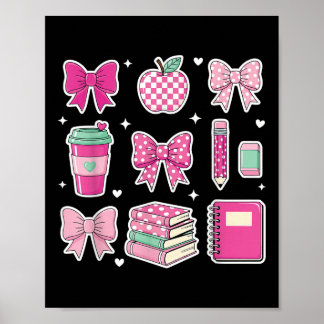 Affiche Fournitures scolaires rose élégantes Nœud Enseigna