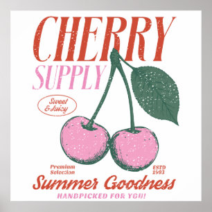 Affiche Fournitures Vintage Cherry Été Cuisine de Bonheur