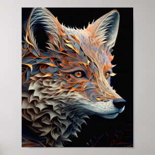 Affiche Fox Animal Portrait Nature Faune Peinture