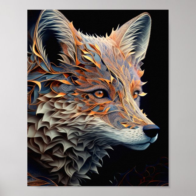 Affiche Fox Animal Portrait Nature Faune Peinture (Devant)