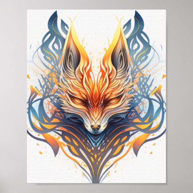 Affiche Fox Animal Portrait Nature Faune Peinture (Devant)