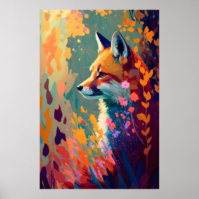 Affiche Fox Animal Portrait Peinture Faune Art Extérieur (Devant)