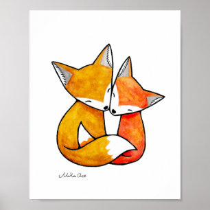 Affiche Fox Art Imprimer Red Fox Couple Illustration Poste