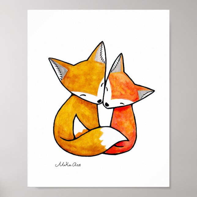 Affiche Fox Art Imprimer Red Fox Couple Illustration Poste (Devant)