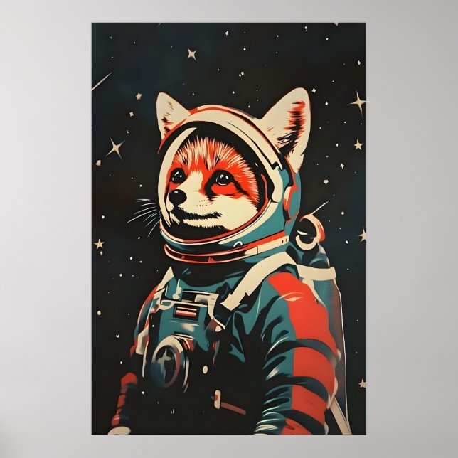 Affiche Fox Astronaut Poster, Fox Retro Print, Fox (Devant)