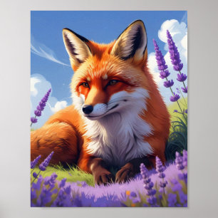 Affiche Fox Coloré Moderne Dans Un Champ De Lavande Vibran