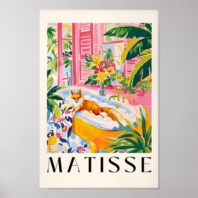 Affiche Fox Dans La Baignoire Inspiré De Matisse Art, Pink (Devant)