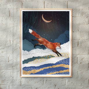 Affiche Fox Et Lune Magique Fairytale Paysage Peinture