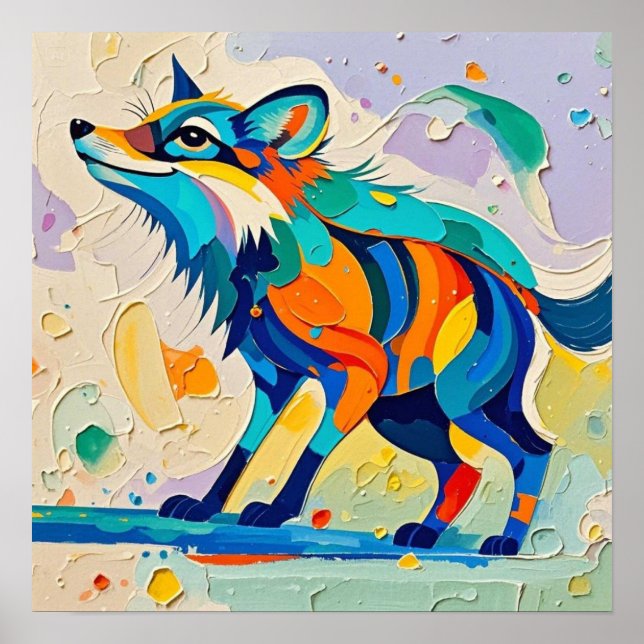 Affiche Fox Expressive abstrait animal art design (Devant)