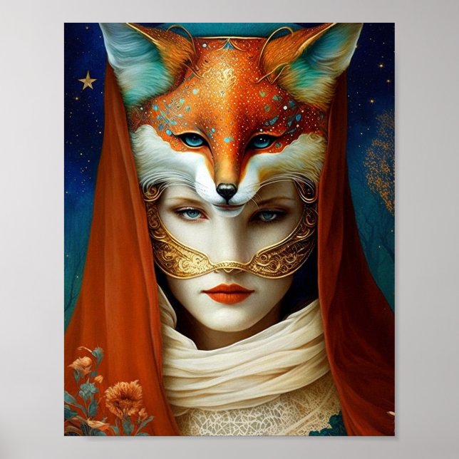 Affiche Fox Femme Surreal Imaginaire Art (Devant)
