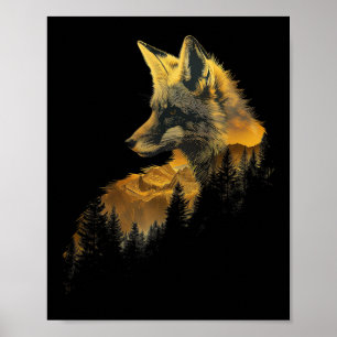 Affiche Fox Forest Nature Lover Mountains Randonnée Campin