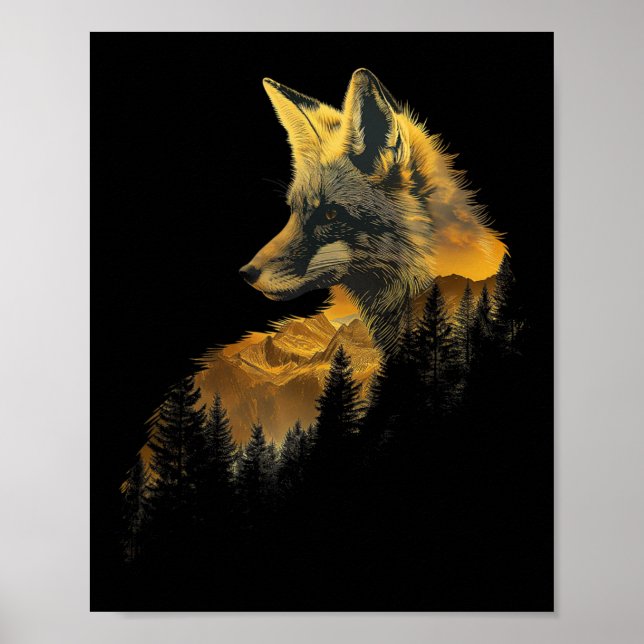 Affiche Fox Forest Nature Lover Mountains Randonnée Campin (Devant)