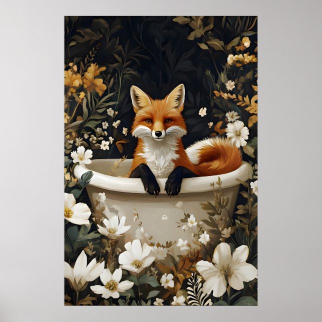 Affiche Fox In Bathtub Poster, Funny Animal Poster, Fox (Devant)