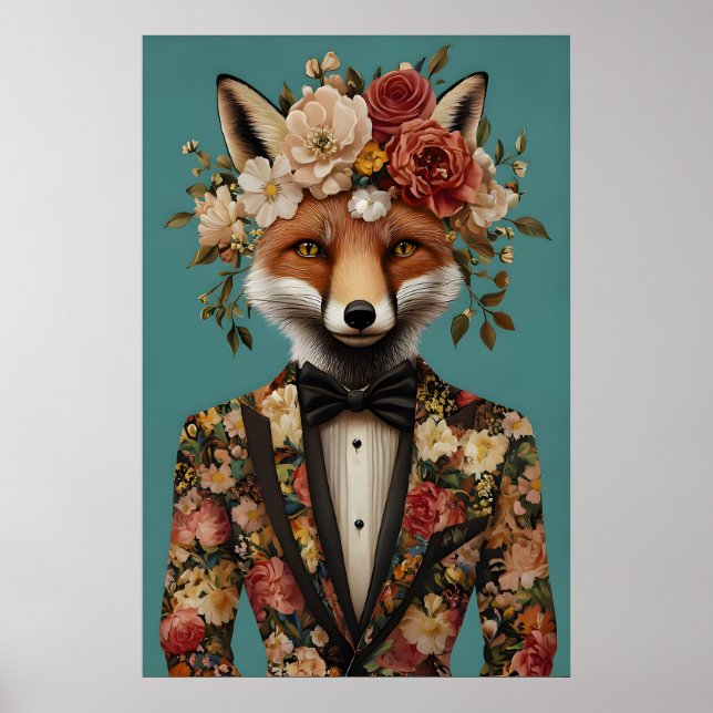 Affiche Fox In Suit Poster, Fox Portrait, Fox Oil (Devant)
