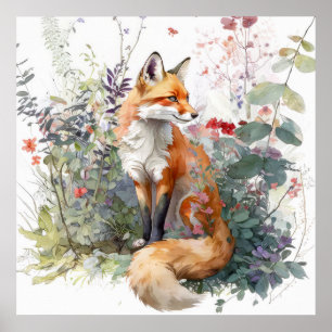 Affiche Fox Portrait Animal Peinture Faune Art Extérieur