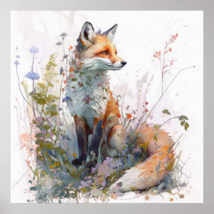 Affiche Fox Portrait Animal Peinture Faune Art Extérieur
