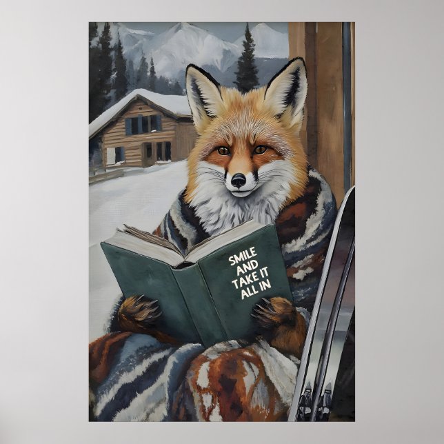Affiche Fox Reading Ski Art Print Motivational Winter (Devant)
