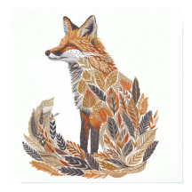 Fox Silhouette avec Motifs feuille détaillés