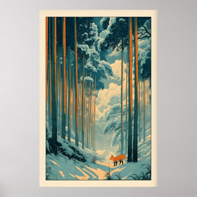 Affiche Fox Wall Art Print Winter Bamboo Forest - Vertical (Devant)