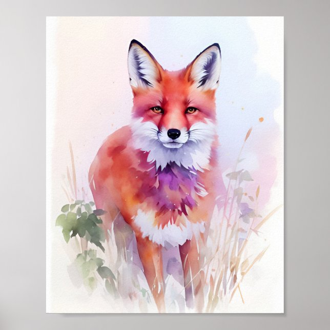 Affiche Fox Watercolor Portrait 2 carte postale (Devant)