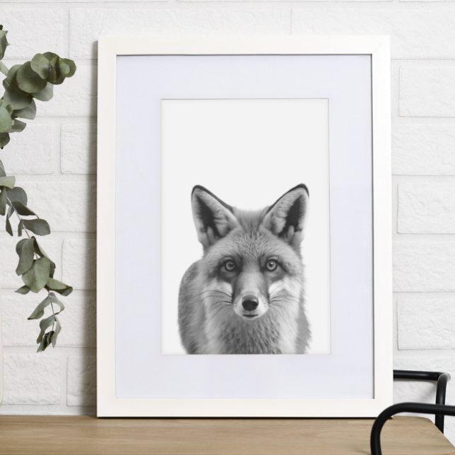 Affiche Fox Woodland Modern Portrait noir blanc (Créateur téléchargé)