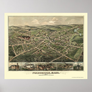 Affiche Foxborough, MA Carte panoramique - 1879