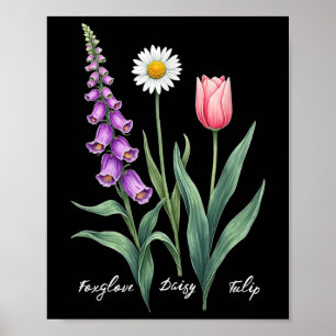Affiche Foxglove Daisy Tulip Flower Design Floral Girl Mom