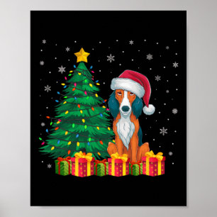 Affiche Foxhound américain moche Santa Hat lumières de Noë