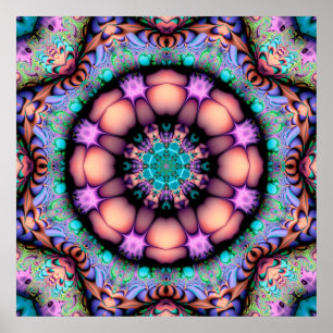 Affiche Fractal Mandala Floral Psychedelic