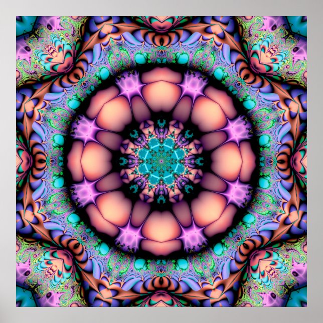 Affiche Fractal Mandala Floral Psychedelic (Devant)