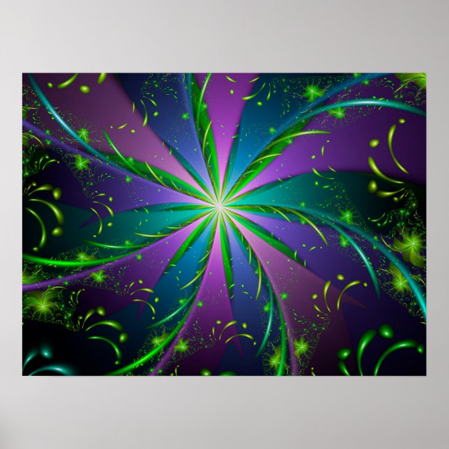Affiche Fractale aquatique violet et vert (Devant)