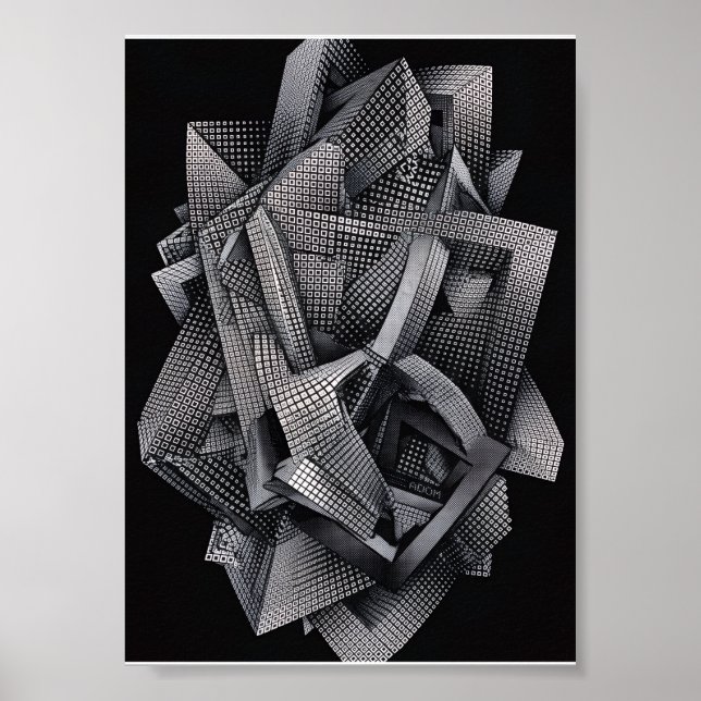 Affiche Fractale architecturale monochrome géométrique com (Devant)