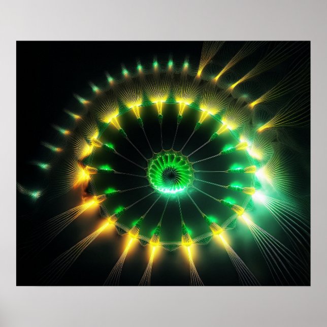 Affiche Fractale de roue à aubes de jet vert et jaune (Devant)