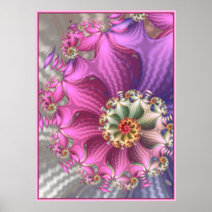 Affiche Fractale en soie rose et violet